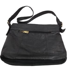 CAL Leather Floral Embossed Purse Black Shoulder